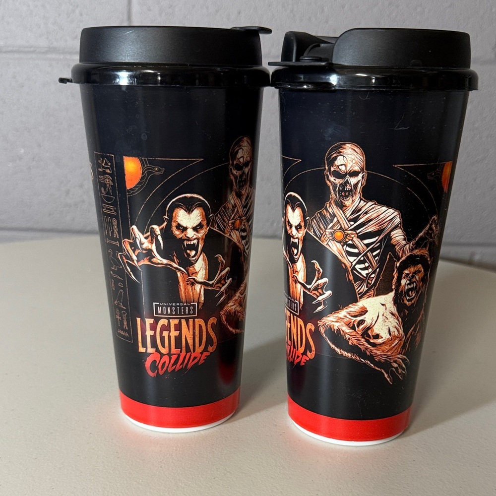 Universal Legends Collide Black and Red Travel Mug